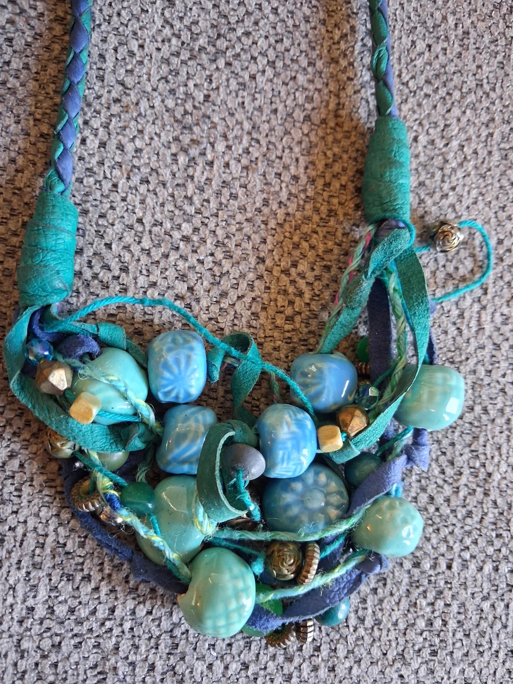 Handcrafted Turquoise Blue Ceramic Bead Statement Necklace